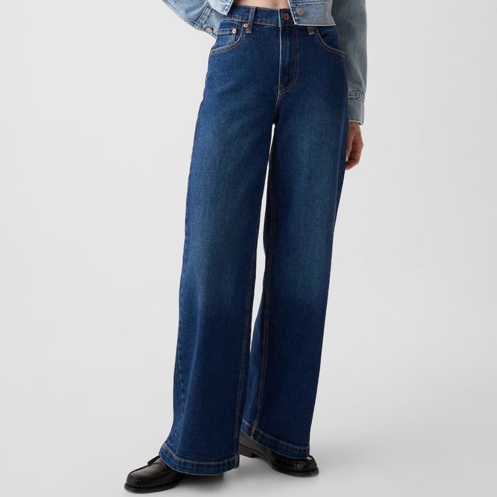GAP high rise stride dark wash jeans